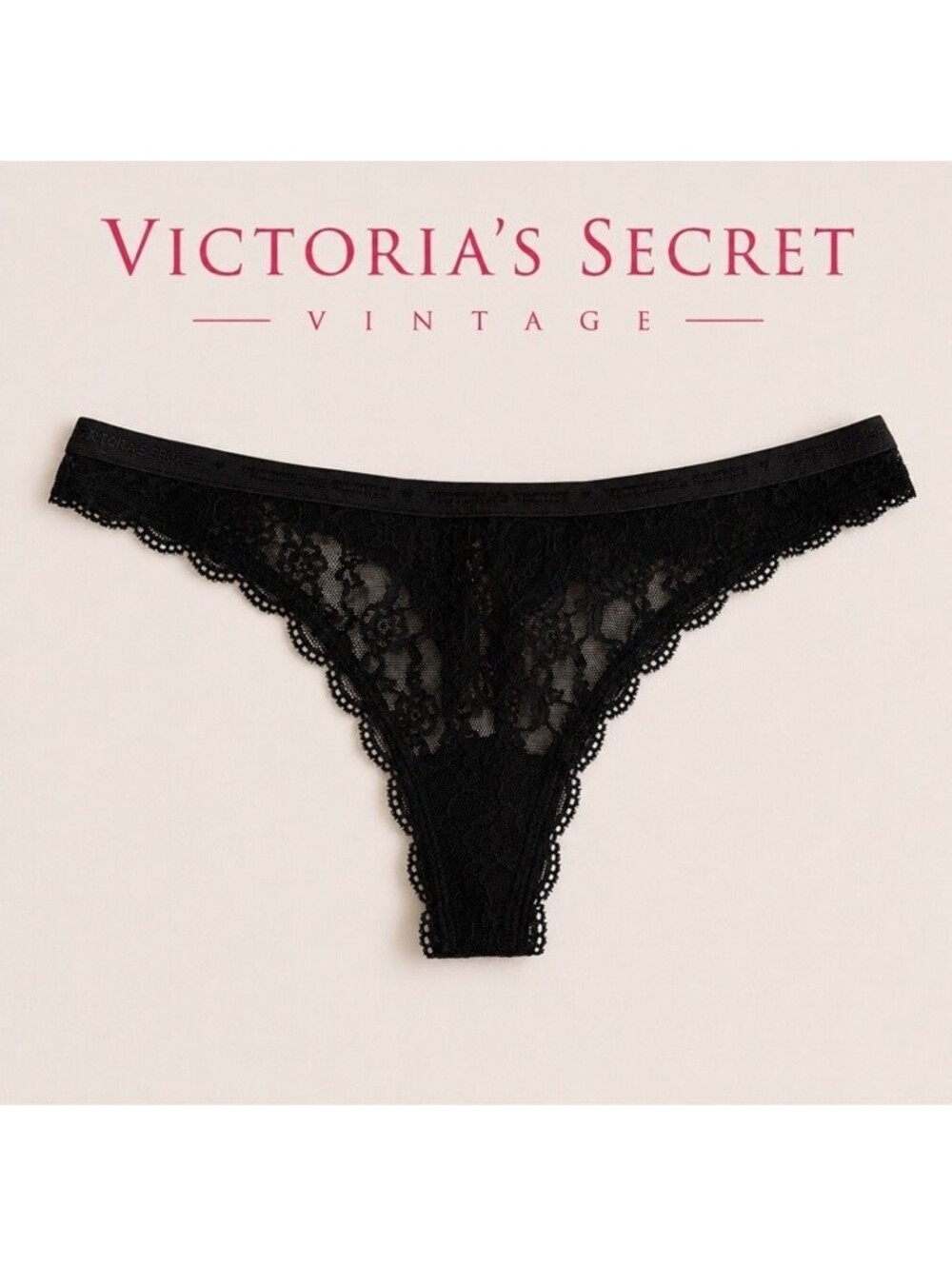 Vintage Y2K Victoria’s Secret Black Lace Thong Size Small NWT